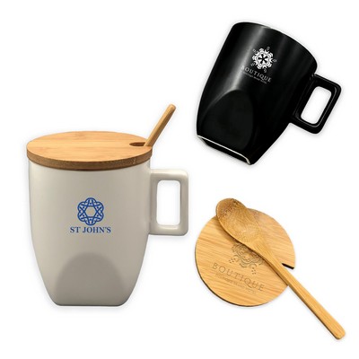 Ceramic Mug with Bamboo Lid and Spoon