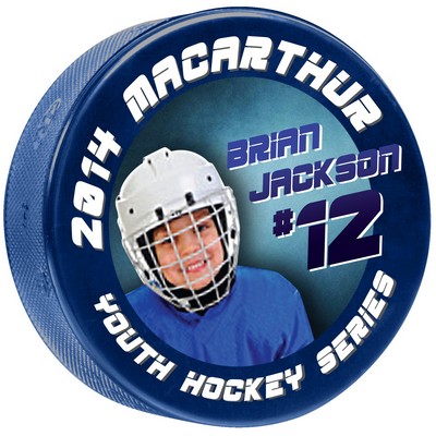 4 oz. Light Blue Junior Hockey Pucks - 4 Color Process 1 side print