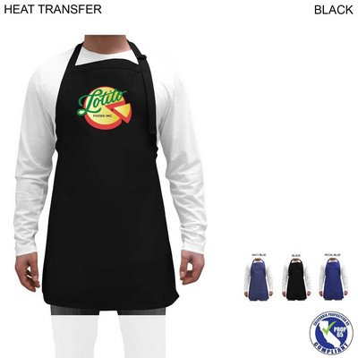 Domestic made Twill Bib Apron, 25x28, No Pockets, Adjust Neck, Heat Transfer Logo